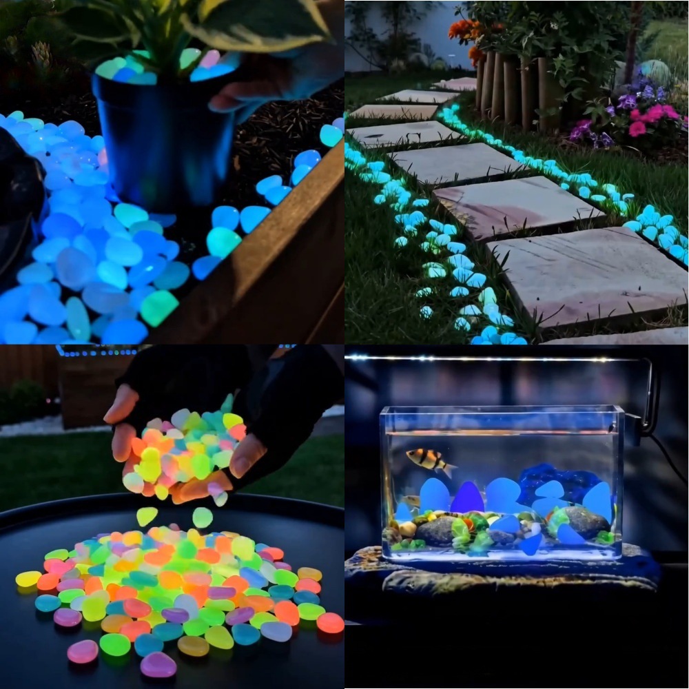 Planted Aquarium With Fish - Karanlıkta Parlayan Renkli Taşlar, Bahçe Taşları,